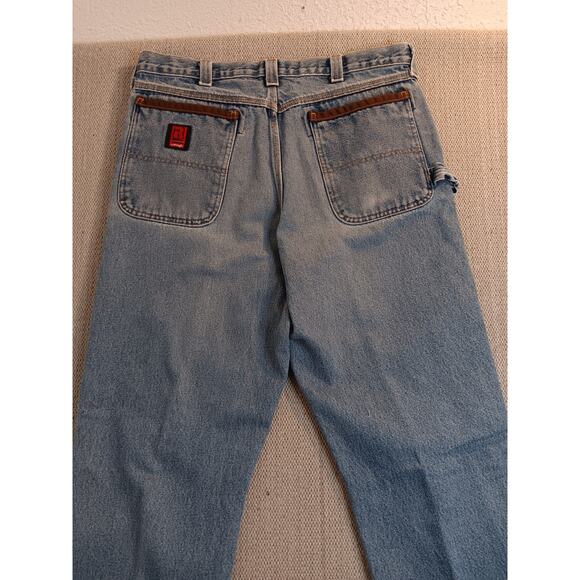 Riggs Workwear Vtg Wrangler Carpenter Jeans 36X34 Blue Fade Leather Trim Utility - Picture 7 of 13
